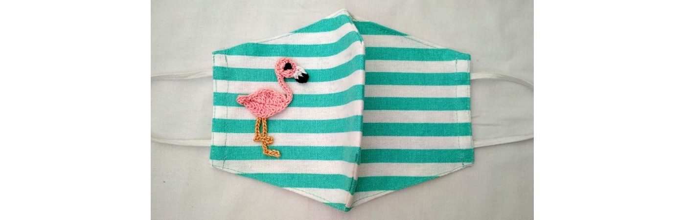 Happy Threads Handmade Cotton Masks with Flamingo Crochet Motif